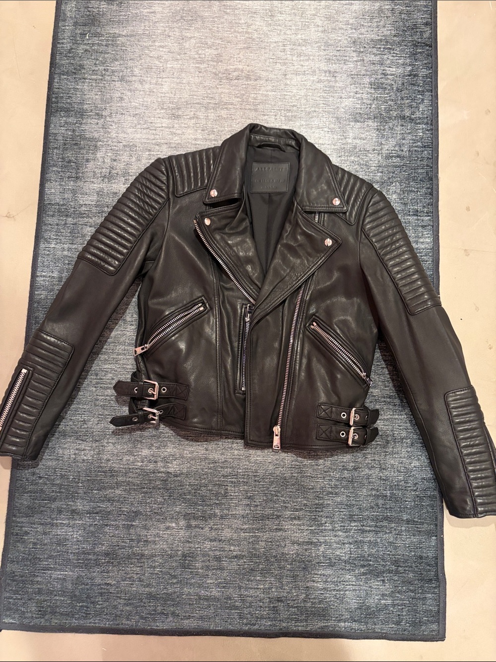 AllSaints Black Quilted Leather Biker Jacket